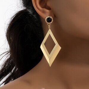 3/$35 Chunky 14K Gold Plated Large Dangle Drop Statement Earrings Rhombus